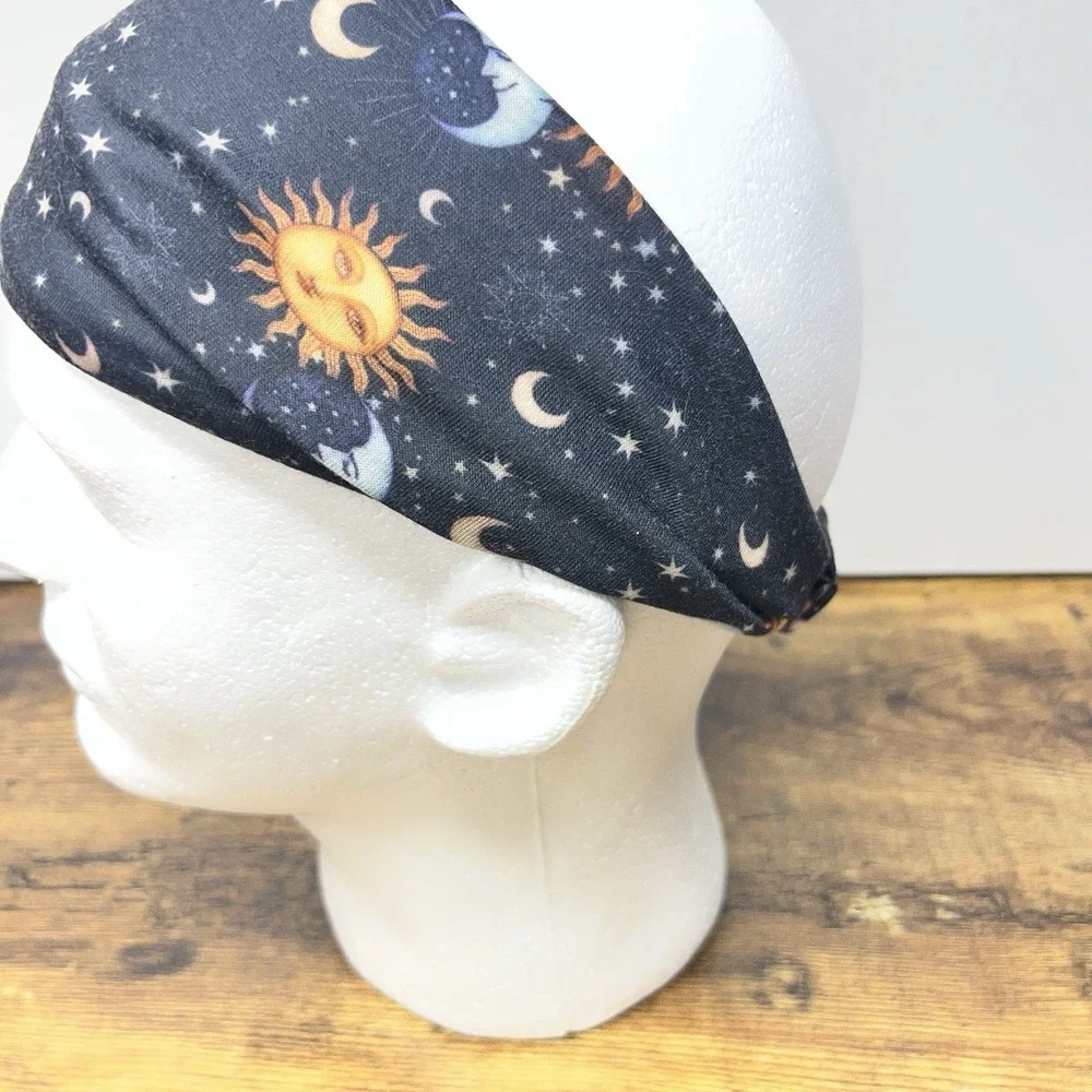 Celestial Sun Moon Headband Y2K‎ Astrology Boho Stretch Hair Band Stars Gold